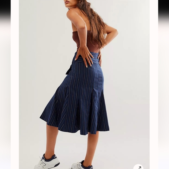 Nwot Free People Taylor Midi Skirt Stipes Blue 0 - Picture 3 of 10
